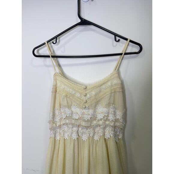 Y2K Freeway Butter Yellow Cream Double Lined Mini Babydoll Dress With White Lace - Picture 5 of 10